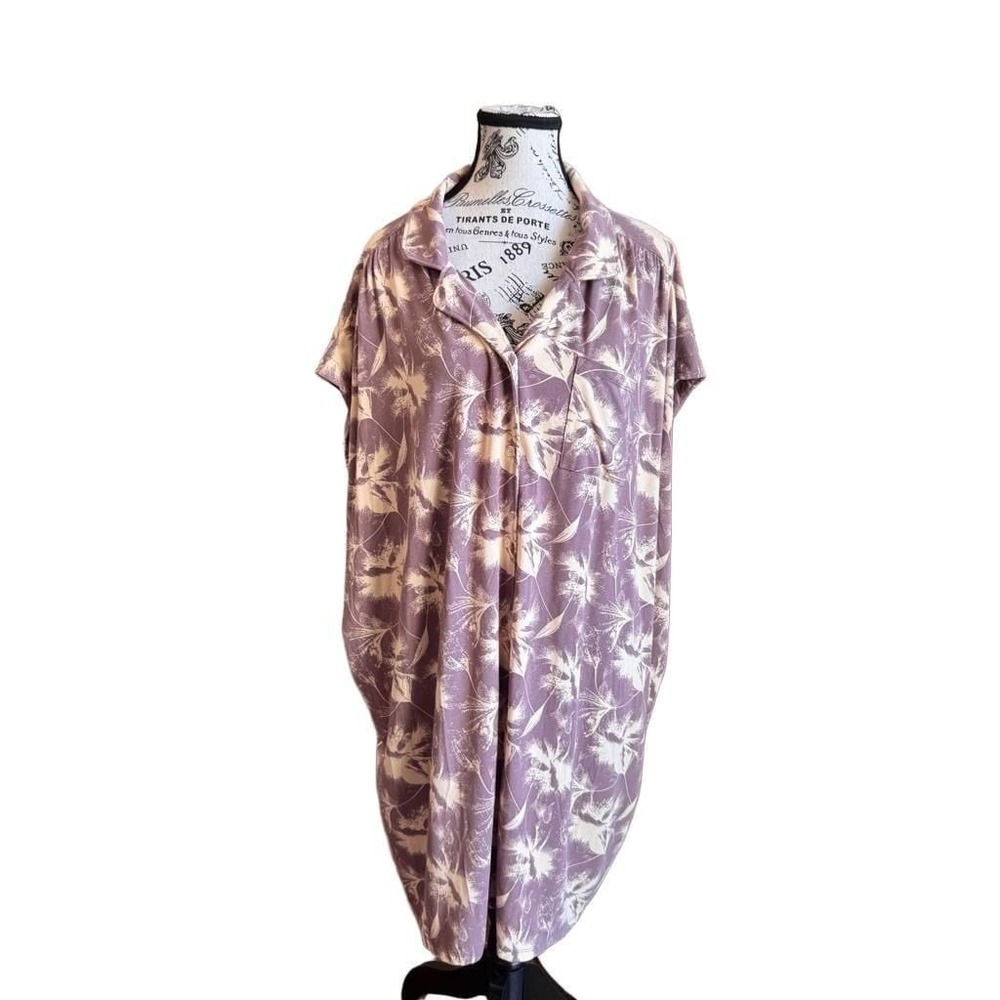 Softies Women XL Modal Sleep Shirt Nightgown Mauve Floral Button Front Pajama